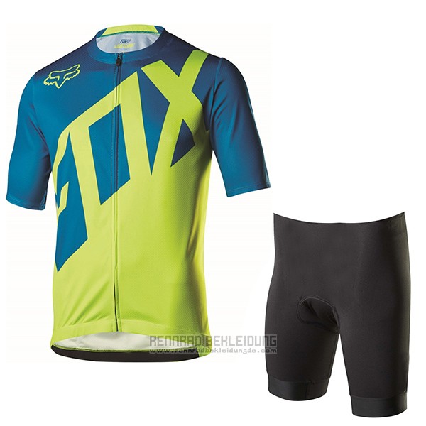 2017 Fahrradbekleidung Fox Livewire Blau und Grun Trikot Kurzarm und Tragerhose