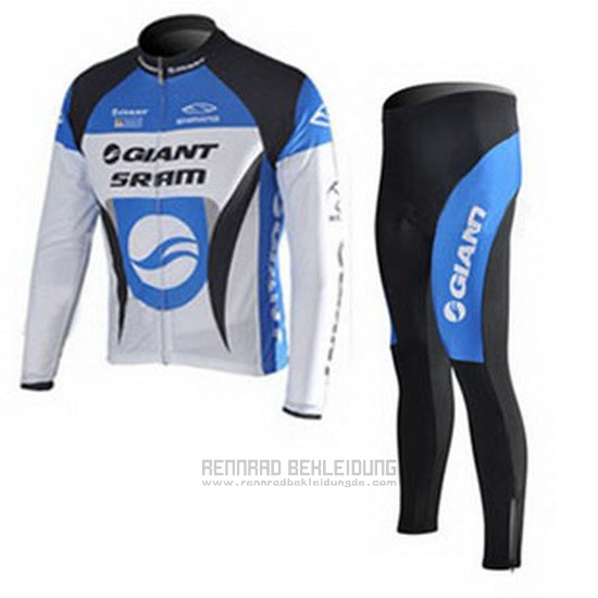 2010 Fahrradbekleidung Giant Wei und Azurblau Trikot Langarm und Tragerhose