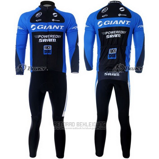 2011 Fahrradbekleidung Giant Blau und Shwarz Trikot Langarm und Tragerhose - zum Schließen ins Bild klicken