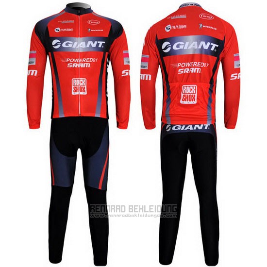 2011 Fahrradbekleidung Giant Shwarz und Rot Trikot Langarm und Tragerhose