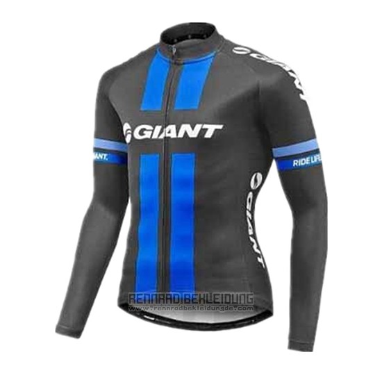 2017 Fahrradbekleidung Giant Blau und Grau Trikot Langarm und Tragerhose - zum Schließen ins Bild klicken