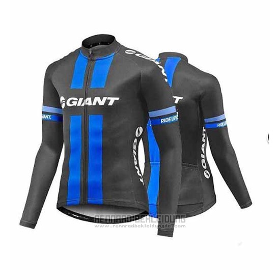 2017 Fahrradbekleidung Giant Blau und Grau Trikot Langarm und Tragerhose - zum Schließen ins Bild klicken