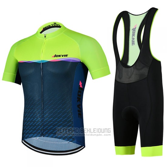 2019 Fahrradbekleidung Jokvie Grun Dunkel Blau Trikot Kurzarm und Tragerhose - zum Schließen ins Bild klicken