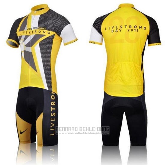 2011 Fahrradbekleidung Livestrong Gelb Trikot Kurzarm und Tragerhose