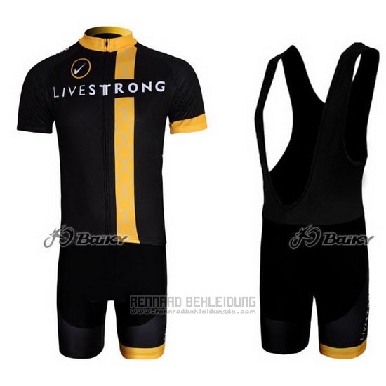 2011 Fahrradbekleidung Livestrong Shwarz und Gelb Trikot Kurzarm und Tragerhose