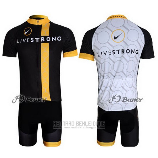 2011 Fahrradbekleidung Livestrong Shwarz und Gelb Trikot Kurzarm und Tragerhose