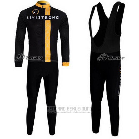 2011 Fahrradbekleidung Livestrong Shwarz und Gelb Trikot Langarm und Tragerhose