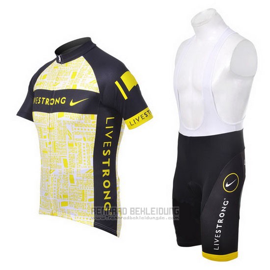 2012 Fahrradbekleidung Livestrong Shwarz und Gelb Trikot Kurzarm und Tragerhose
