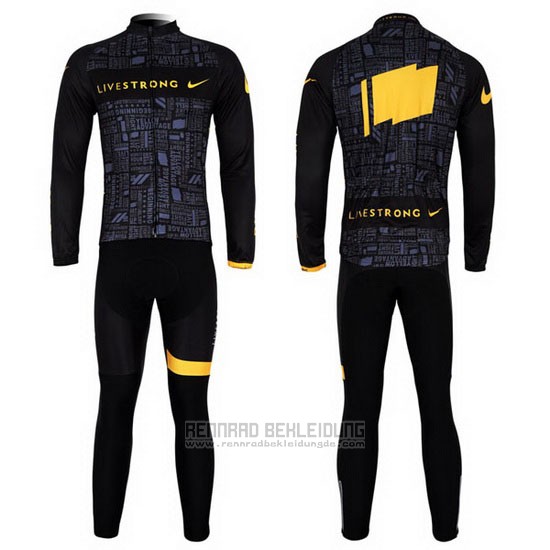 2012 Fahrradbekleidung Livestrong Shwarz und Gelb Trikot Langarm und Tragerhose