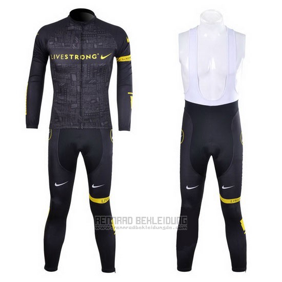 2012 Fahrradbekleidung Livestrong Shwarz und Gelb Trikot Langarm und Tragerhose