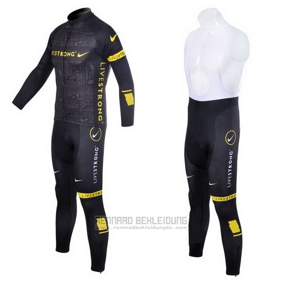 2012 Fahrradbekleidung Livestrong Shwarz und Gelb Trikot Langarm und Tragerhose