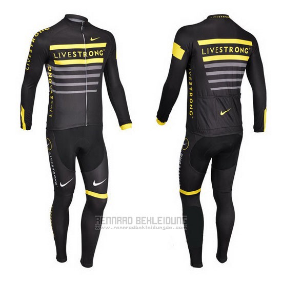 2013 Fahrradbekleidung Livestrong Shwarz und Gelb Trikot Langarm und Tragerhose