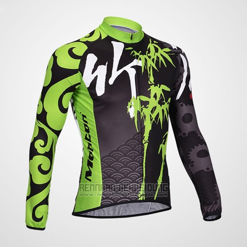 2014 Fahrradbekleidung Monton Shwarz und Grun Trikot Langarm und Tragerhose