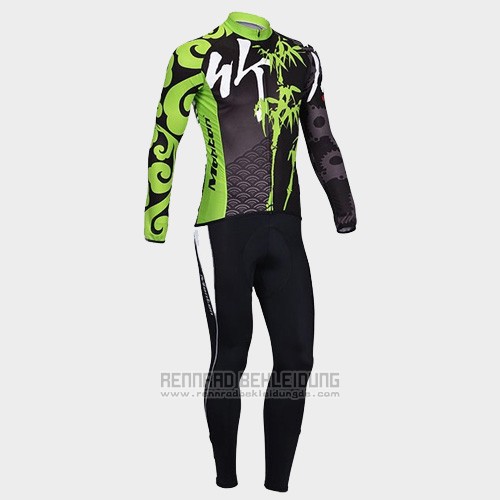 2014 Fahrradbekleidung Monton Shwarz und Grun Trikot Langarm und Tragerhose