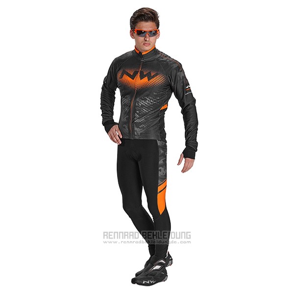 2017 Fahrradbekleidung Northwave Ml Shwarz und Orange Trikot Langarm und Tragerhose