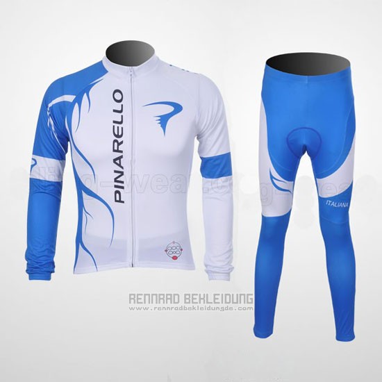 2011 Fahrradbekleidung Pinarello Azurblau und Wei Trikot Langarm und Tragerhose