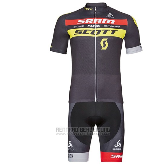 2017 Fahrradbekleidung Scott Shwarz und Gelb Trikot Kurzarm und Tragerhose