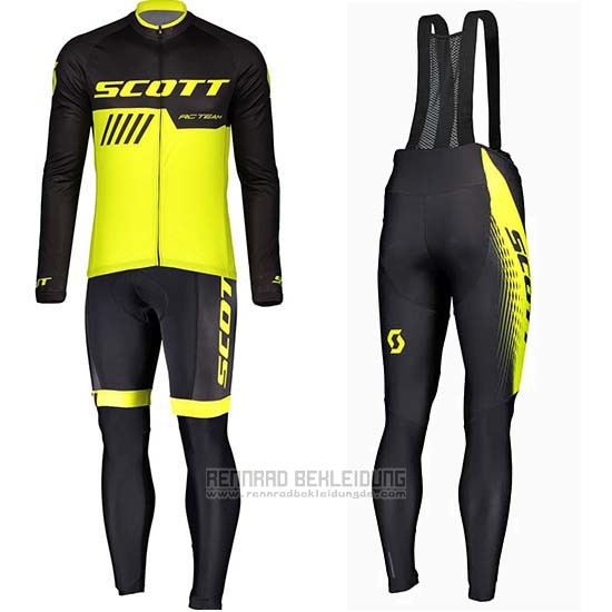 2019 Fahrradbekleidung Scott Shwarz Gelb Trikot Langarm und Tragerhose