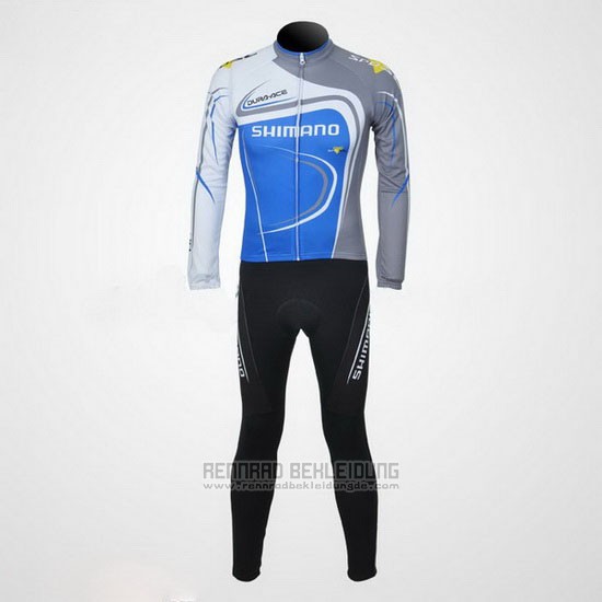 2011 Fahrradbekleidung Shimano Blau und Grau Trikot Langarm und Tragerhose