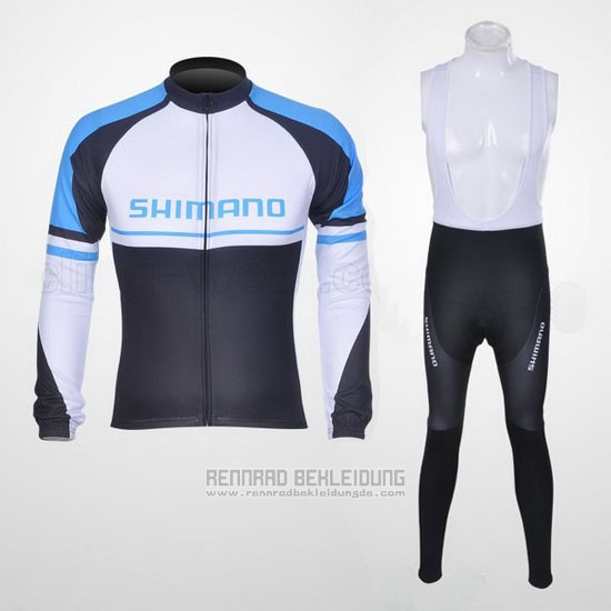 2011 Fahrradbekleidung Shimano Blau und Wei Trikot Langarm und Tragerhose