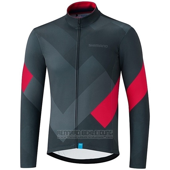 2019 Fahrradbekleidung Shimano Grau Rot Trikot Langarm und Tragerhose