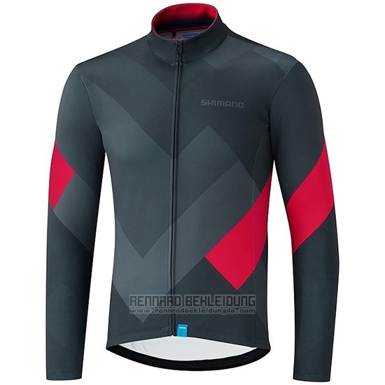 2019 Fahrradbekleidung Shimano Grau Rot Trikot Langarm und Tragerhose - zum Schließen ins Bild klicken