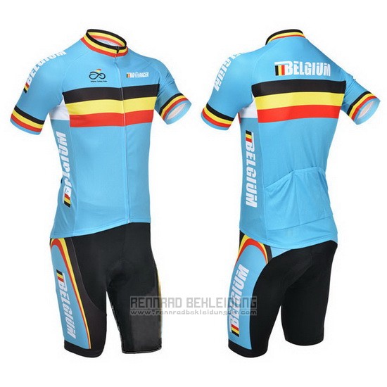 2013 Fahrradbekleidung Belgien Hellblau und Shwarz Trikot Kurzarm und Tragerhose