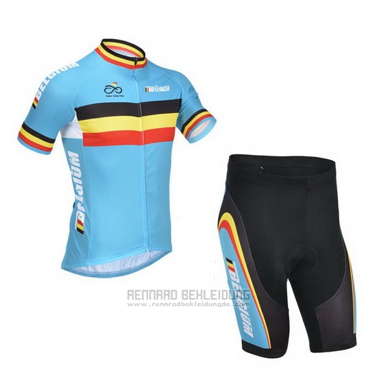 2013 Fahrradbekleidung Belgien Hellblau und Shwarz Trikot Kurzarm und Tragerhose