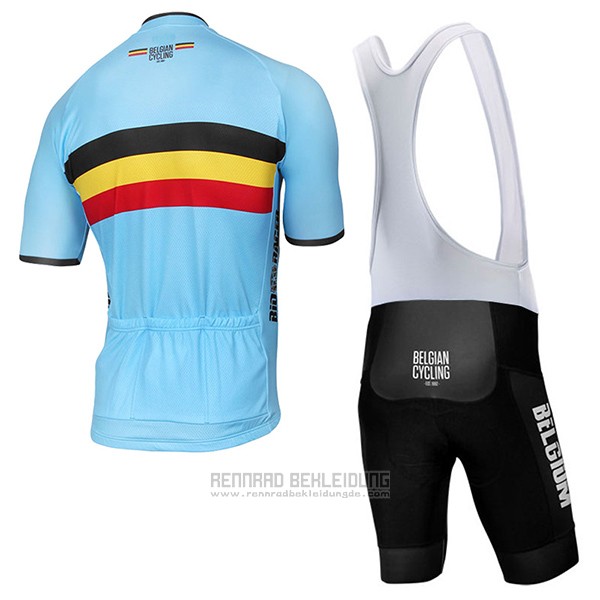 2017 Fahrradbekleidung Belgien Azurblau Trikot Kurzarm und Tragerhose