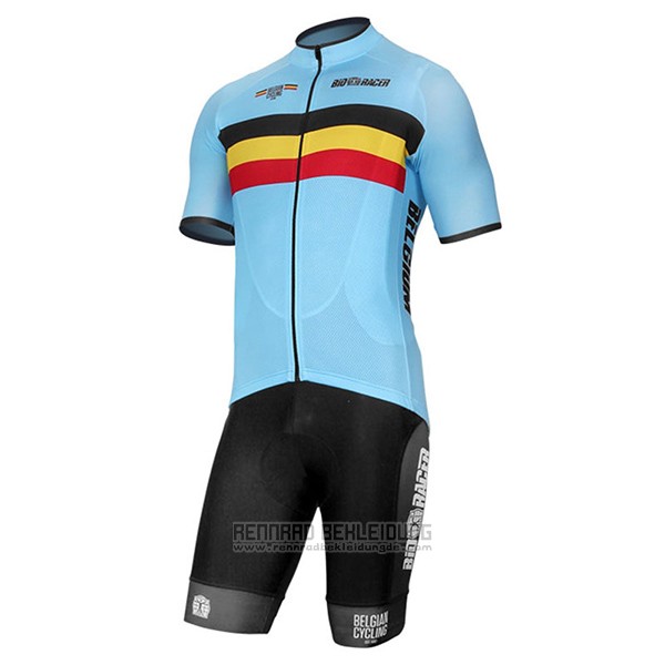 2017 Fahrradbekleidung Belgien Azurblau Trikot Kurzarm und Tragerhose - zum Schließen ins Bild klicken