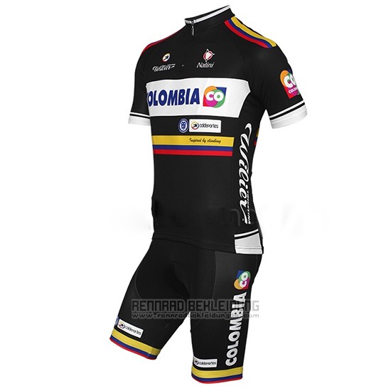 2014 Fahrradbekleidung Kolumbien Shwarz Trikot Kurzarm und Tragerhose