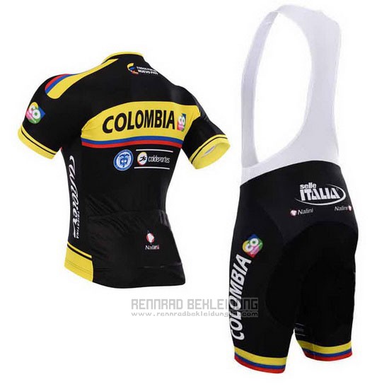 2015 Fahrradbekleidung Kolumbien Shwarz und Gelb Trikot Kurzarm und Tragerhose