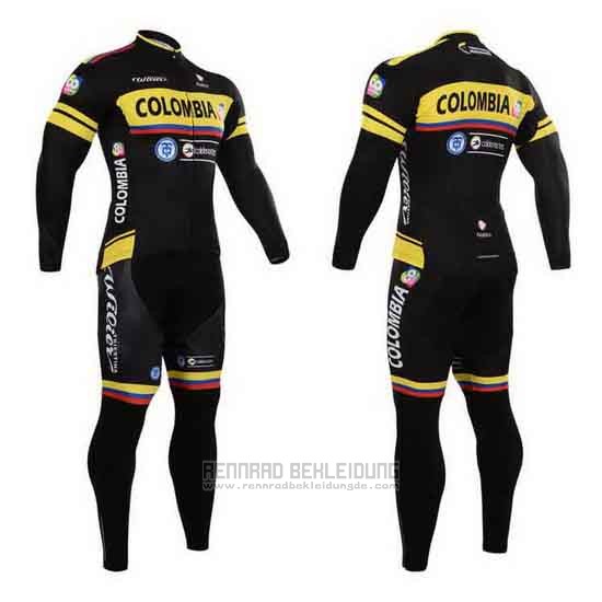 2015 Fahrradbekleidung Kolumbien Shwarz und Gelb Trikot Langarm und Tragerhose