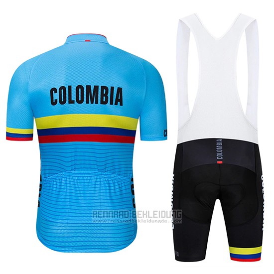 2019 Fahrradbekleidung Kolumbien Blau Trikot Kurzarm und Tragerhose - zum Schließen ins Bild klicken