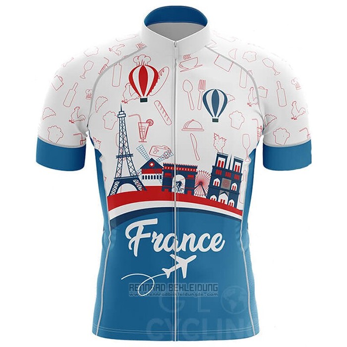 2020 Fahrradbekleidung Champion Frankreich Azurblau Wei Rot Trikot Kurzarm und Tragerhose - zum Schließen ins Bild klicken