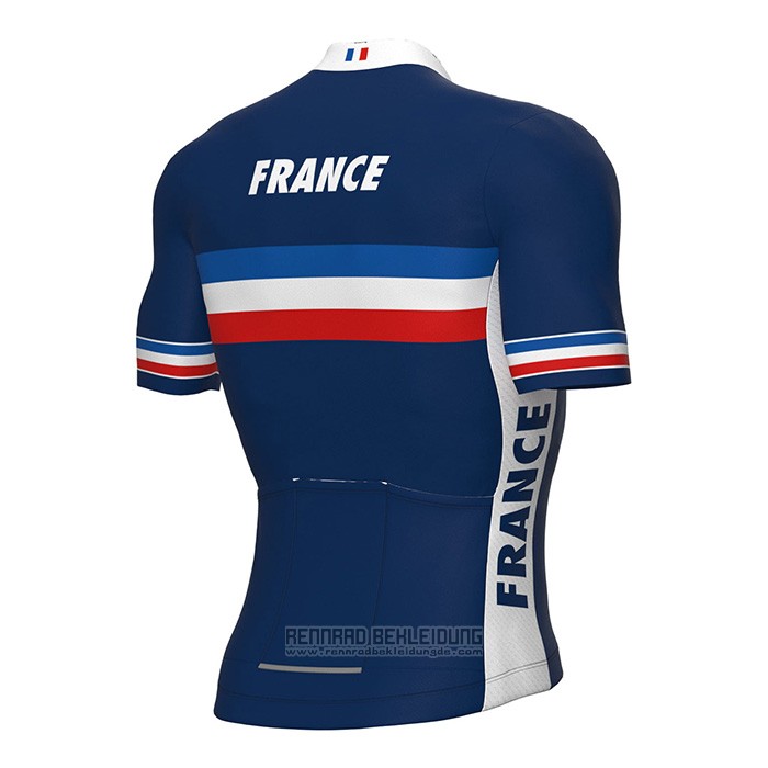 2022 Fahrradbekleidung Frankreich Blau Trikot Kurzarm und Tragerhose