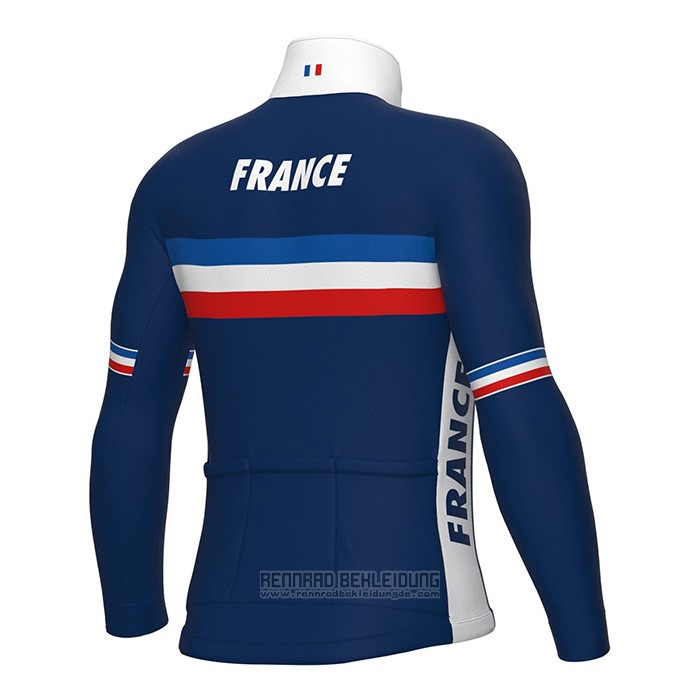 2022 Fahrradbekleidung Frankreich Blau Trikot Langarm und Tragerhose
