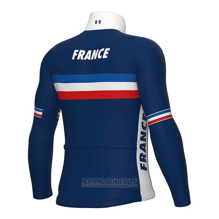 2022 Fahrradbekleidung Frankreich Blau Trikot Langarm und Tragerhose - zum Schließen ins Bild klicken