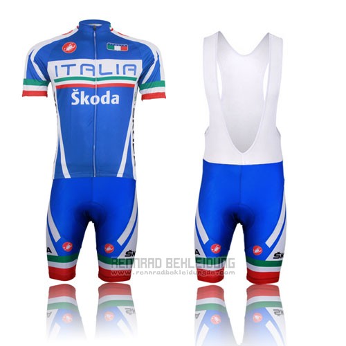 2014 Fahrradbekleidung Italien Blau und Rot Trikot Kurzarm und Tragerhose