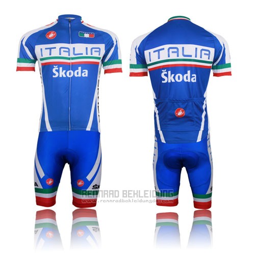 2014 Fahrradbekleidung Italien Blau und Rot Trikot Kurzarm und Tragerhose