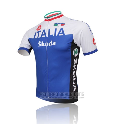 2014 Fahrradbekleidung Italien Wei und Blau Trikot Kurzarm und Tragerhose