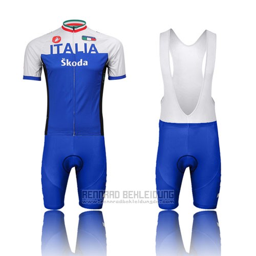 2014 Fahrradbekleidung Italien Wei und Blau Trikot Kurzarm und Tragerhose