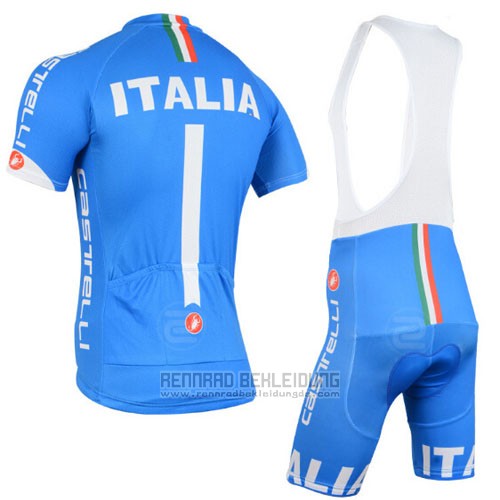2015 Fahrradbekleidung Italien Wei und Azurblau Trikot Kurzarm und Tragerhose