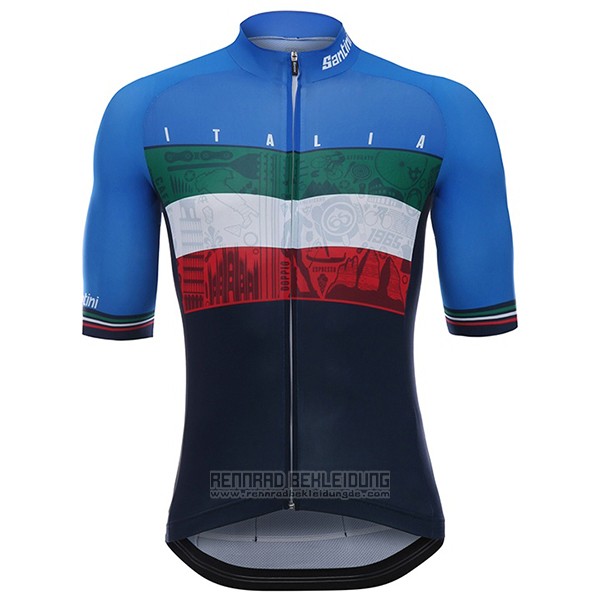 2017 Fahrradbekleidung Italien Shwarz und Blau Trikot Kurzarm und Tragerhose