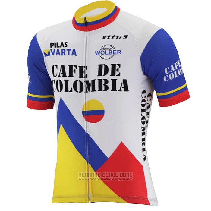 2021 Fahrradbekleidung Kolumbien Wei Blau Trikot Kurzarm und Tragerhose - zum Schließen ins Bild klicken