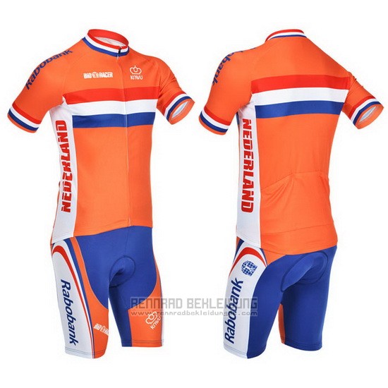 2013 Fahrradbekleidung Niederlande Wei und Orange Trikot Kurzarm und Tragerhose