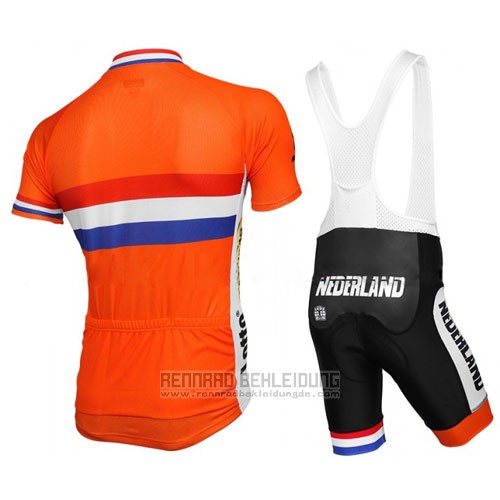 2016 Fahrradbekleidung Niederlande Orange und Blau Trikot Kurzarm und Tragerhose