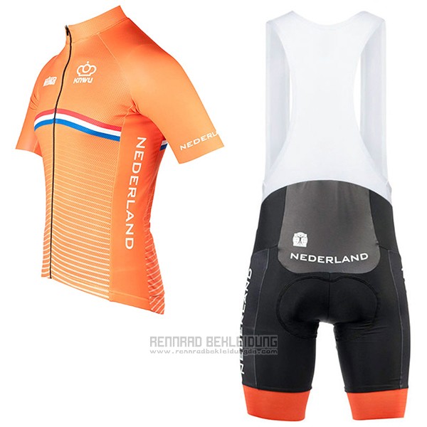 2017 Fahrradbekleidung Niederlande Orange Trikot Kurzarm und Tragerhose