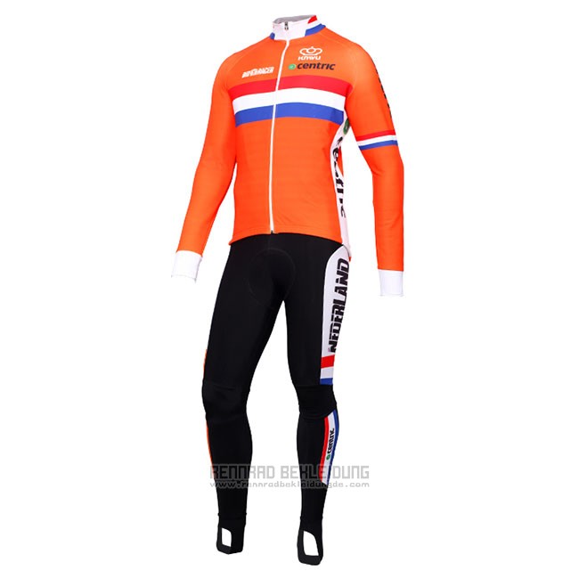 2017 Fahrradbekleidung Niederlande Orange Trikot Langarm und Tragerhose