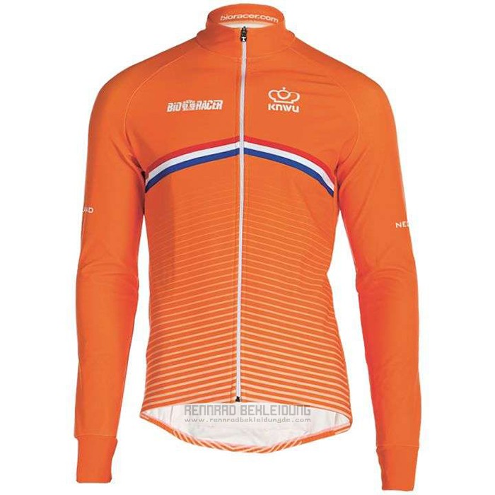 2019 Fahrradbekleidung Niederlande Orange Trikot Langarm und Tragerhose